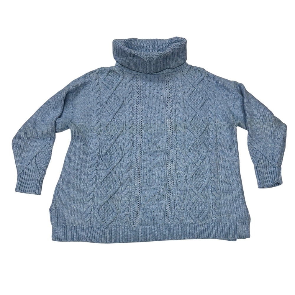Lands End Sweater Blue Cable Knit Turtleneck Pullover Long Sleeve 1X Women